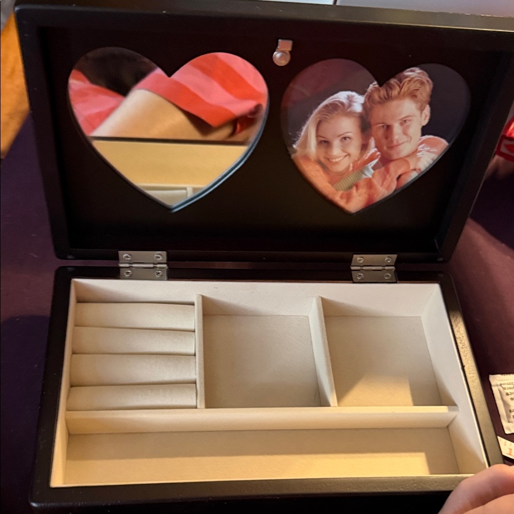 Black Jewelry Box with Heart Mirror and you can add a picture